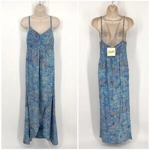 Santiki NEW Batik Abstract Wrap Hem Sundress Sz L Blue Green Orange Strappy